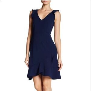 VANITY ROOM Womens Navy Blue Trumpet Skirt Fit and Flare V-Neck Mini Dress XS